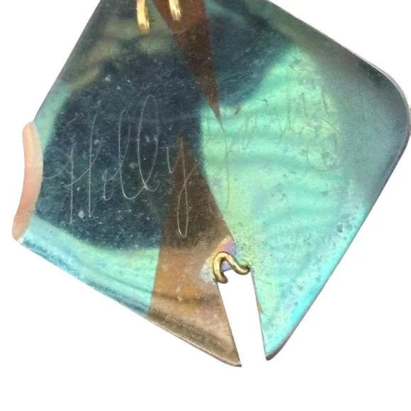 Holly Yashi Niobium Earrings Teal Blue Iridescent Geometric Diamond Dangle Drop - Picture 4 of 6